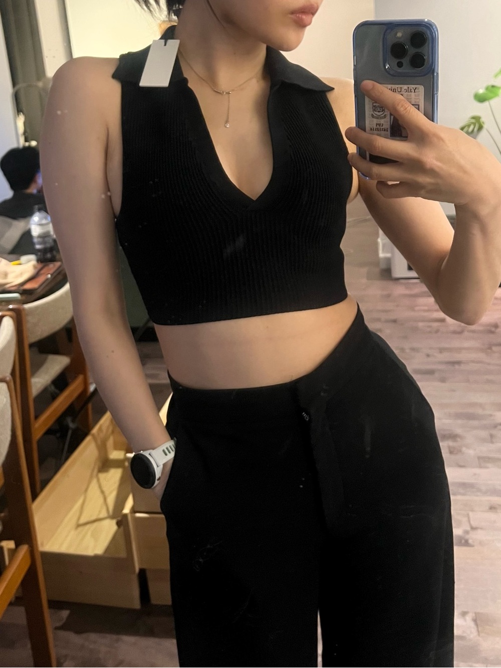 BNWT Babaton Black Sculpt Knit Polo tank